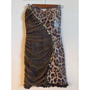 Party Time Formals strapless Y2K Animal Print rhinestone sequins mini dress sz 6